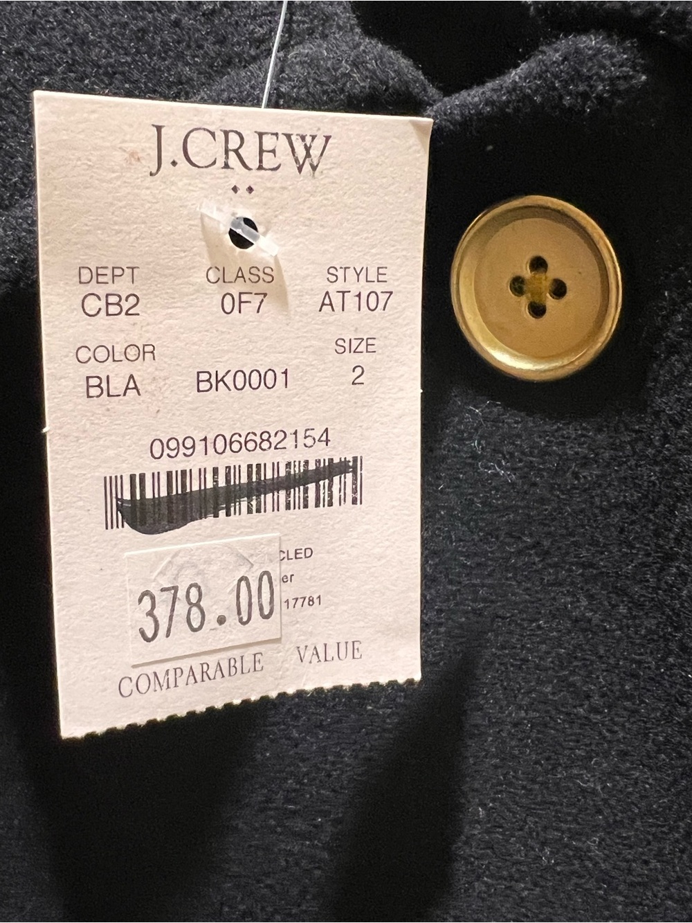 J. Crew Black Wool Pea Coat with Gold Buttons - Picture 4 of 4